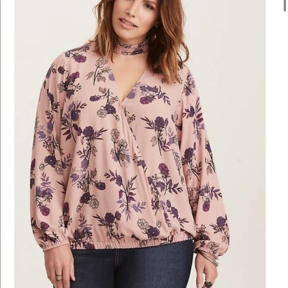 Torrid Mock Neck Surplice Floral Chiffon Blouse 4x